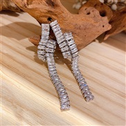 ( Silver needle Silver)silver Korea big geometry zircon tassel earring temperament fashion ear stud personality earrings