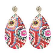 ( Color)occidental style spring color flowers leather print pattern earrings ethnic style drop diamond Earring