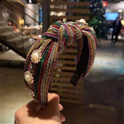 (color Pearl color )Korean style brief Pearl Headband star same style retro rainbow Stripe Headband