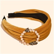 ( yellow)occidental style gold velvet Pearl Headband width Rhinestone Headband fashion brief