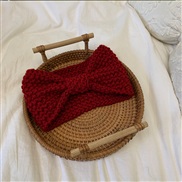 ( Red wine)Korea sweet bow belt Autumn and Winter knitting woolen head belt pure color all-Purpose brief head belt woman