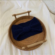 ( Navy blue)Korea sweet bow belt Autumn and Winter knitting woolen head belt pure color all-Purpose brief head belt woma