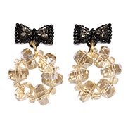 ( black) same styles silver black bow Modeling crystal circle earrings sweet temperament ear stud Earring