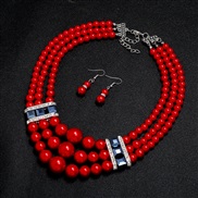 ( red)occidental style pure handmade imitate Pearl fashion exaggerating lady beads clavicle multilayer necklace
