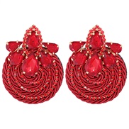 ( red) occidental style fashion retro wind multicolor ear stud handmade weave diamond surround earrings woman