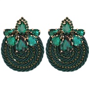 ( green) occidental style fashion retro wind multicolor ear stud handmade weave diamond surround earrings woman