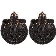 ( black) occidental style fashion retro wind multicolor ear stud handmade weave diamond surround earrings woman