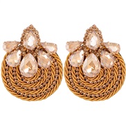 ( brown) occidental style fashion retro wind multicolor ear stud handmade weave diamond surround earrings woman