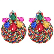 ( Color) occidental style fashion retro wind multicolor ear stud handmade weave diamond surround earrings woman