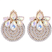 ( Silver) occidental style fashion retro wind multicolor ear stud handmade weave diamond surround earrings woman