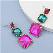 ( Color)fashion colorful diamond series Alloy diamond multilayer square glass diamond earring occidental style earrings 