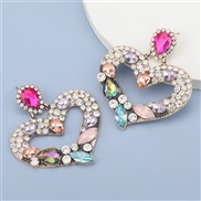 ( Rosy red color)fashion colorful diamond series Alloy diamond Rhinestone heart-shaped earrings woman occidental style e