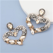 ( Gold)fashion colorful diamond series Alloy diamond Rhinestone heart-shaped earrings woman occidental style exaggeratin