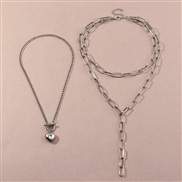 (NZbaik) occidental style fashion  creative geometry chain tassel woman  loveO buckle necklace