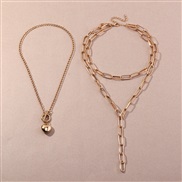 (NZjinse) occidental style fashion  creative geometry chain tassel woman  loveO buckle necklace