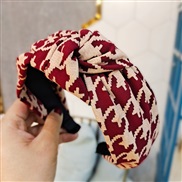 ( Red wine)Korea big classic retro houndstooth Headband  brief medium  all-Purpose Headband woman