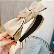 ( Beige)Korea bigu leather eadband  high-end width sweet brief  pure color bow eadband