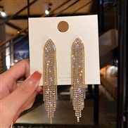 ( Silver needle  Gold)silver fully-jewelled geometry triangle earrings occidental style fashion long style tassel earrin