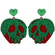 (green +red )occidental style fashion personality creative earrings  retro trend heart-shaped hollow skull earrings