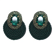 ( green)Korean style fashion all-Purpose Rhinestone geometry Round earrings exaggerating ear stud