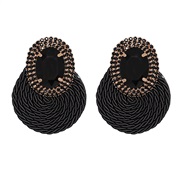 ( black)Korean style fashion all-Purpose Rhinestone geometry Round earrings exaggerating ear stud