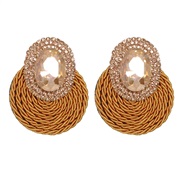 ( brown)Korean style fashion all-Purpose Rhinestone geometry Round earrings exaggerating ear stud