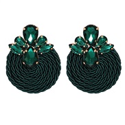 ( green)Korean style fashion all-Purpose Rhinestone geometry Round earrings exaggerating ear stud
