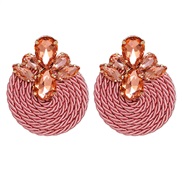( Pink)Korean style fashion all-Purpose Rhinestone geometry Round earrings exaggerating ear stud