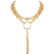( Gold)occidental style fashion gold chain belt cirque pendant multilayer necklace  personality all-Purpose