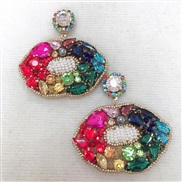(E)occidental style big lips ear stud exaggerating woman long style embed colorful diamond earring temperament Earr
