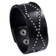 ( black)occidental style personality trend punk wind Cowhide bracelet retro Rivet width leather bangle