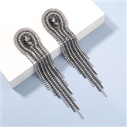 ( Gun black)super claw chain series Alloy diamond Rhinestone glass diamond long style tassel earrings woman occidental s