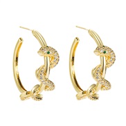 ( Gold)occidental style high fashion creative snake surround earrings circle woman bronze gilded embed zircon Earring