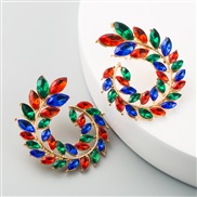 ( Color)occidental style heart-shaped Alloy embed colorful diamond retro temperament exaggerating earrings woman Korean 