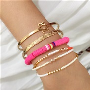 (SZ   rose Red(B_Y +B_Y +B)occidental style gold geometry bangle woman multilayer beads mash up color beads bracelet