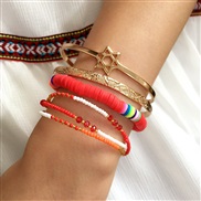 (SZ   red(B_Y +B_Y +B))occidental style gold geometry bangle woman multilayer beads mash up color beads bracelet