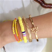 (SZ   yellow(B_Y +B_Y +B))occidental style gold geometry bangle woman multilayer beads mash up color beads bracelet