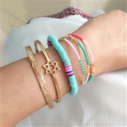 (SZ   blue(B_Y +B_Y +B)occidental style gold geometry bangle woman multilayer beads mash up color beads bracelet