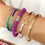 (SZ  purple(B_Y +B_Y +B))occidental style gold geometry bangle woman multilayer beads mash up color beads bracelet