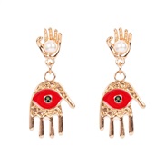 ( red)occidental style wind retro Alloy embed Pearl color eyes earrings   fashion Earring woman F
