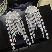 ( Silver needle )silver occidental style fully-jewelled geometry earrings exaggerating long style tassel earring fashion