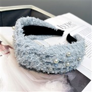 ( sky blue )Autumn and Winter style feather Pearl eadband pure color sweet width head Korean style woman head