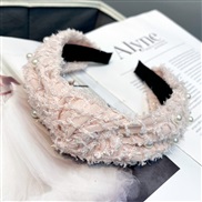 ( Pink)Autumn and Winter style feather Pearl eadband pure color sweet width head Korean style woman head
