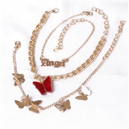 ( red)occidental style  butterfly brief Anklet woman personality creative three necklace set Alloy butterfly