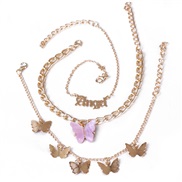 (purple)occidental style  butterfly brief Anklet woman personality creative three necklace set Alloy butterfly