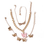 ( Pink)occidental style  butterfly brief Anklet woman personality creative three necklace set Alloy butterfly
