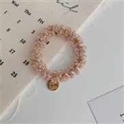 Korean style brief crystal circle twining head rope Pearl weave leather high elasticity rope leather head flower