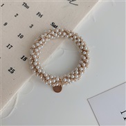 (Pearl )Korean style brief crystal circle twining head rope Pearl weave leather high elasticity rope leather head flower