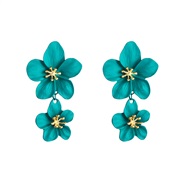 ( green)ins Korea high quality flowers earrings woman Bohemian style multicolor Double layer long style earring occident