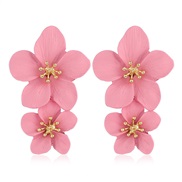 ( Pink)ins Korea high quality flowers earrings woman Bohemian style multicolor Double layer long style earring occidenta